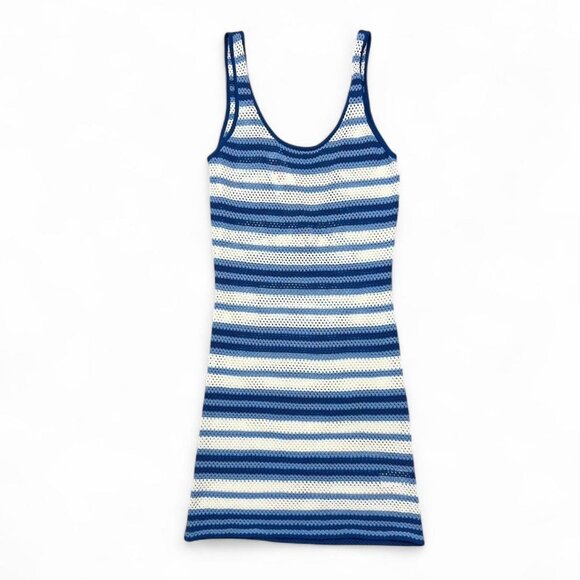 Solid & Striped NWT Coastal Knit Dress Blue White Striped $198 Beach Sheer Cover - Picture 1 of 5